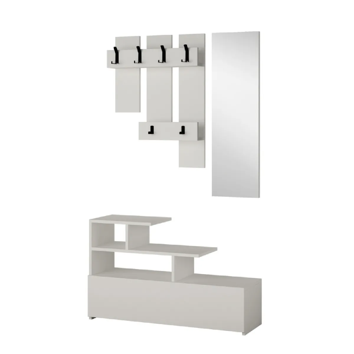 Meuble d'entrée blanc avec porte manteau rangement et miroir MESTY