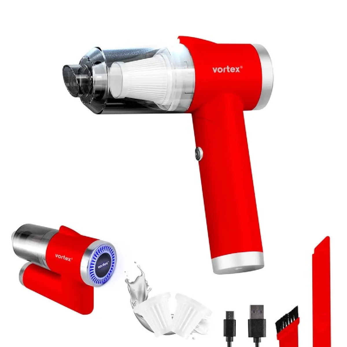 Vortex - Crc90 Red - Aspirateur À Main Sans Fil Pliable Avec Led Et Accessoires - Image 4