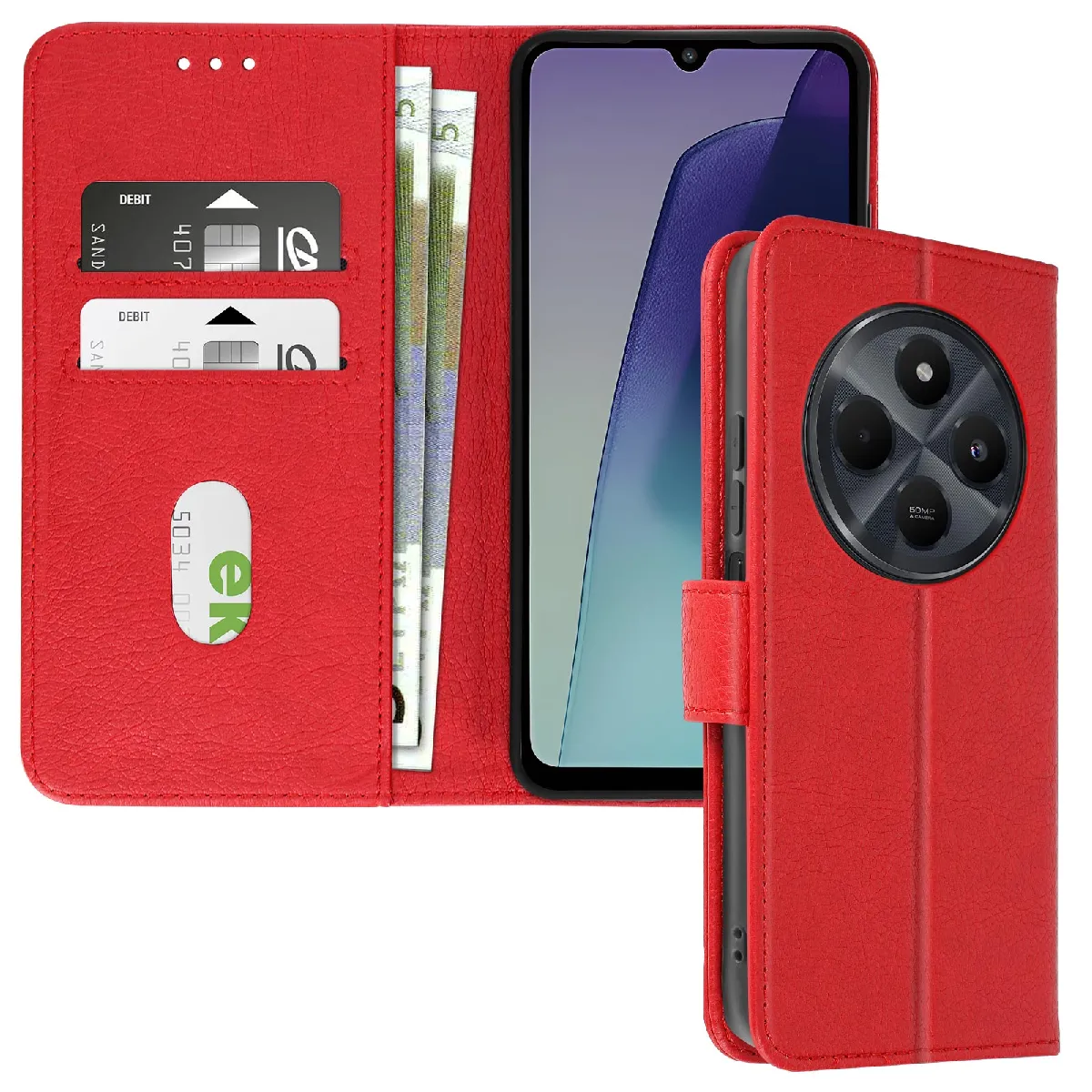Avizar Rouge Étui Pour Xiaomi Redmi 14C Clapet Portefeuille Et Support Vidéo
