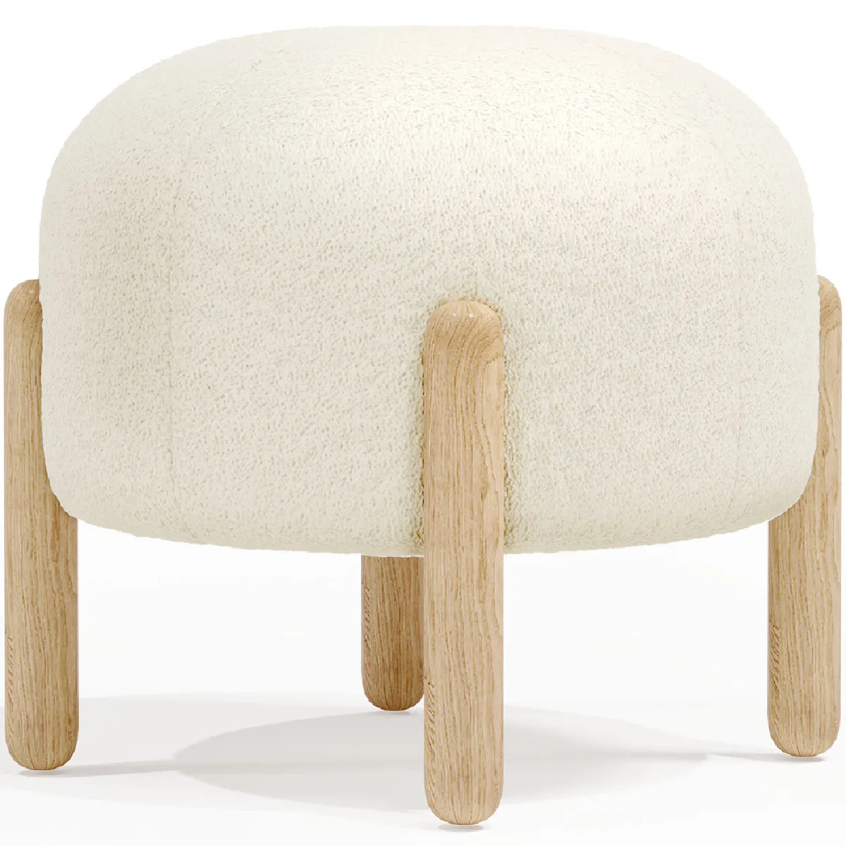 Tabouret Bas Rembourré en Bouclé - Curve Blanc