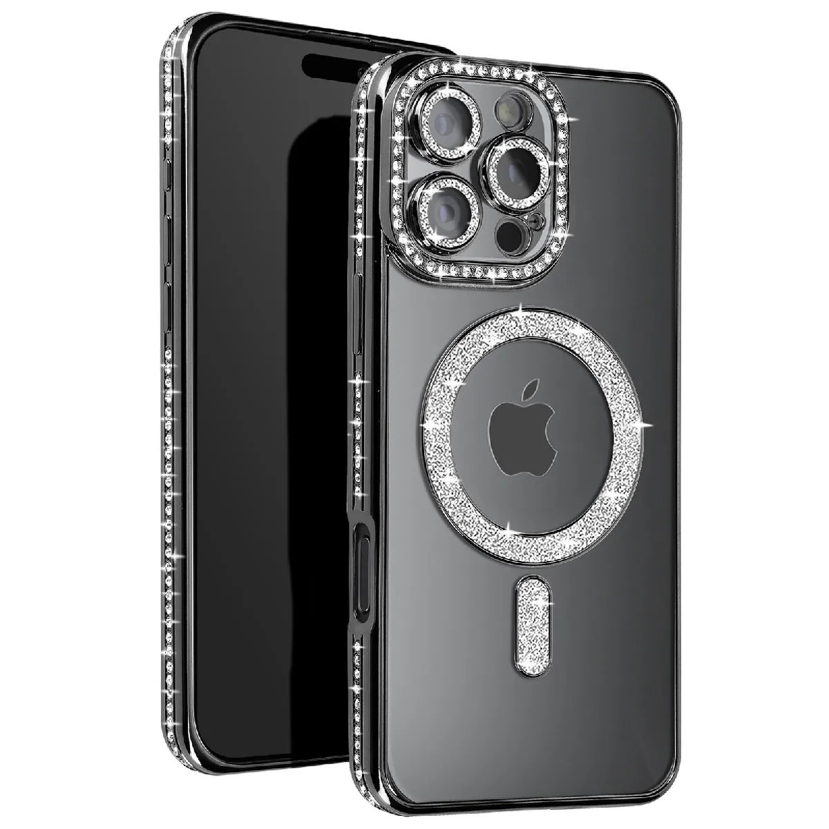 Avizar Noir Coque Magsafe Diamant Pour Iphone 16 Pro Max Avec Design Luxe