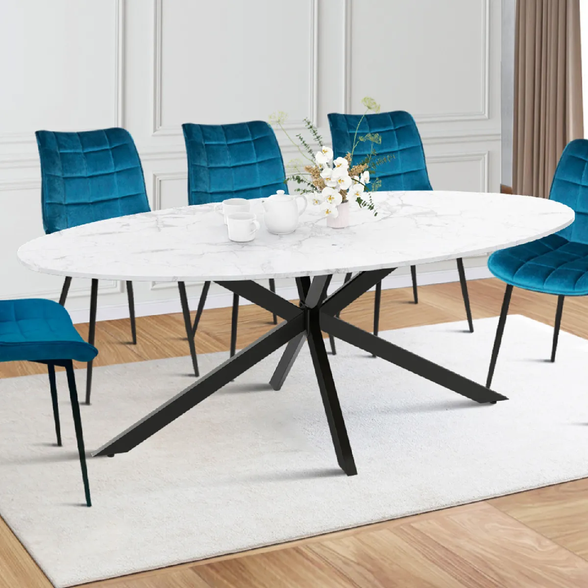IDMarket Table à Manger Ovale Alix 10 Personnes Pied araignée et Plateau Effet Alaska 200 cm - vue 6
