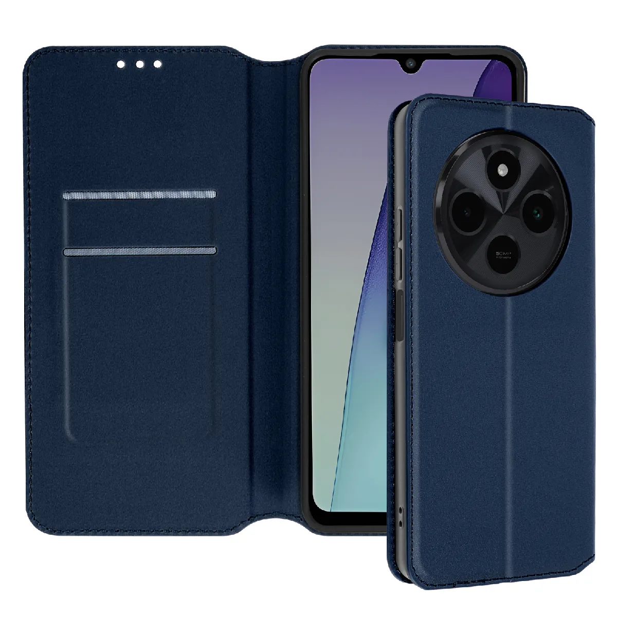 Avizar Bleu Étui Pour Xiaomi Redmi 14C Clapet Porte-Cartes Et Support Vidéo Nuit