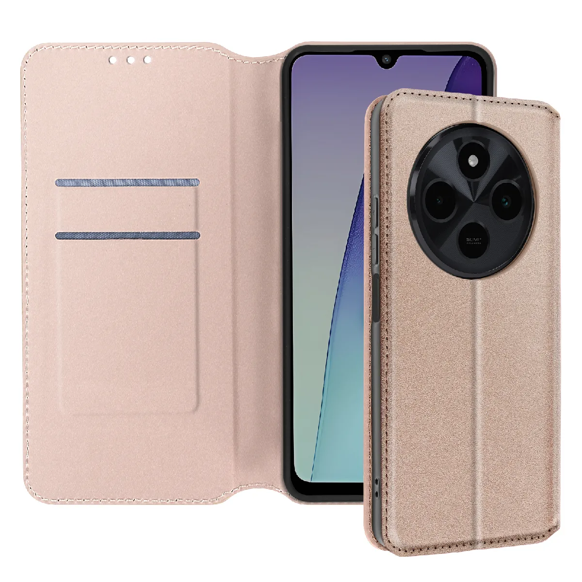 Avizar Doré Étui Pour Xiaomi Redmi 14C Clapet Porte-Cartes Et Support Vidéo E