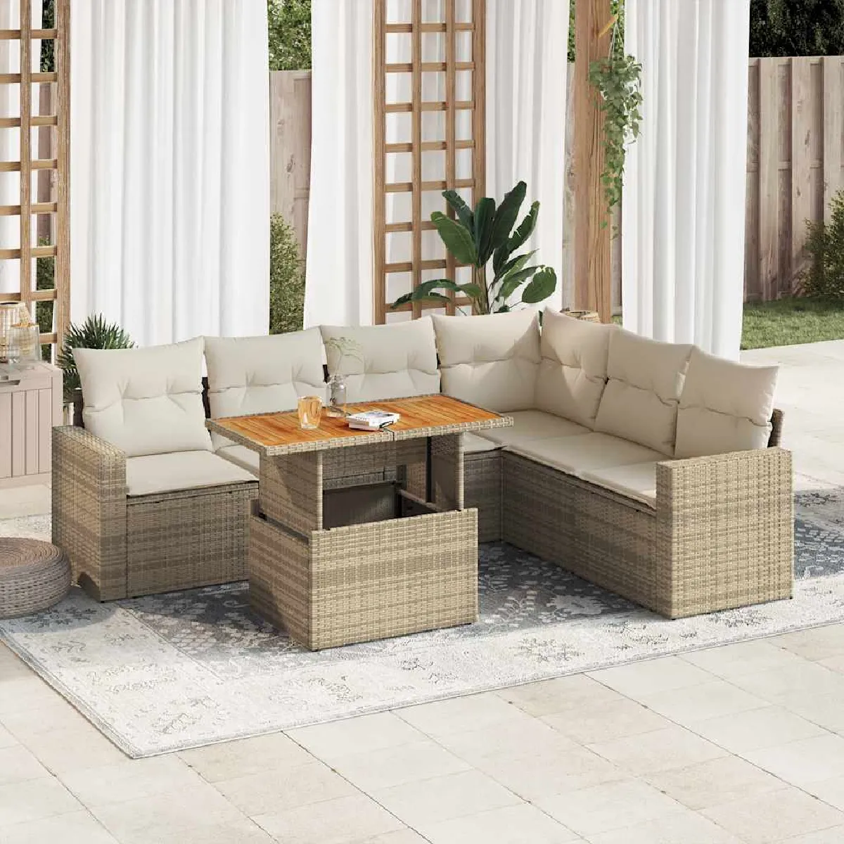 vidaXL Ensemble salon de jardin 7 pcs avec coussins Résine tressée - vue 5