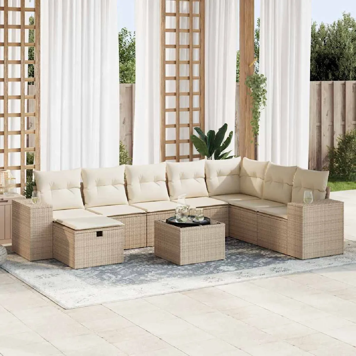 VIDAXL Salon de jardin avec coussins 9 pcs - vue 9
