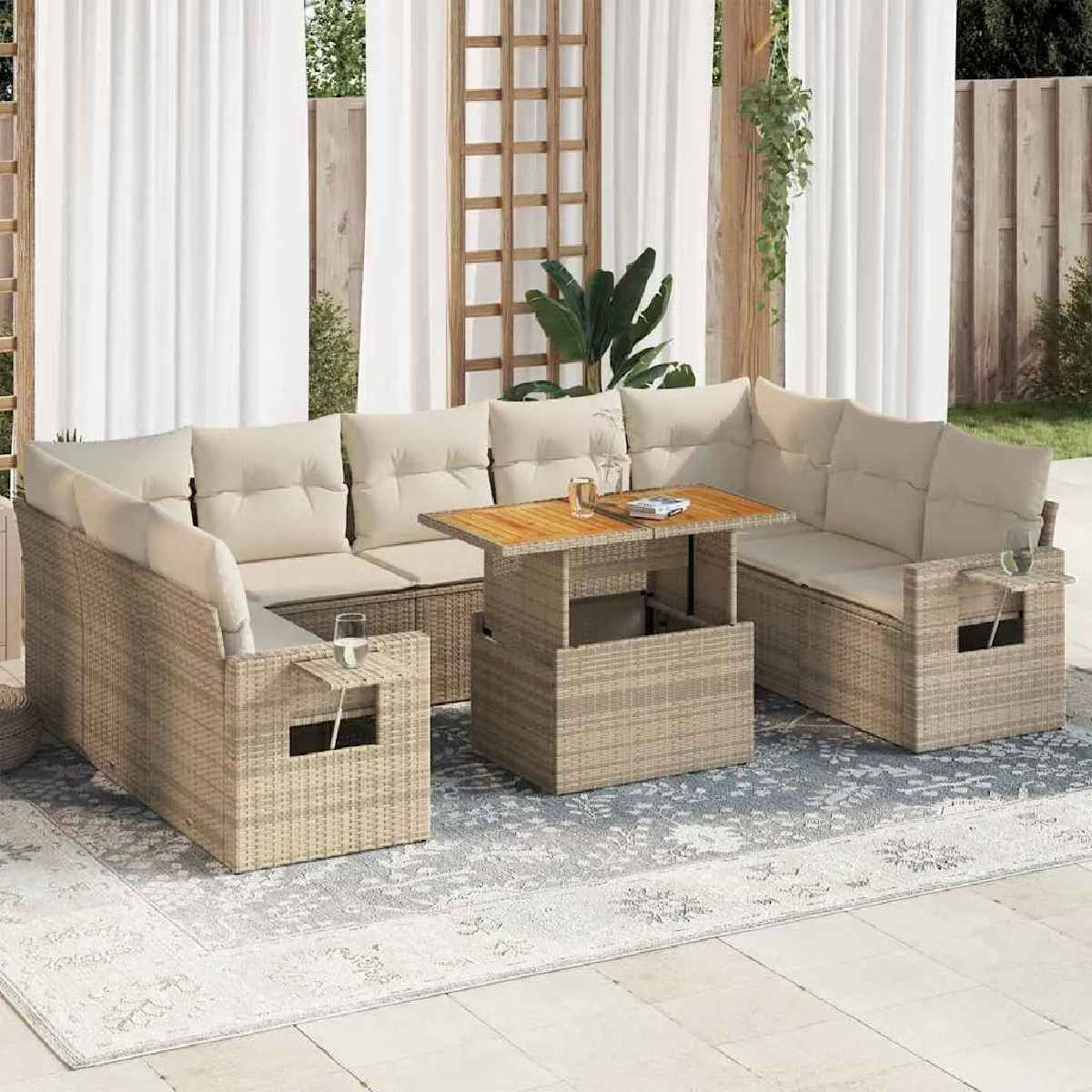 Vidaxl Beige Salon De Jardin 10 Pcs