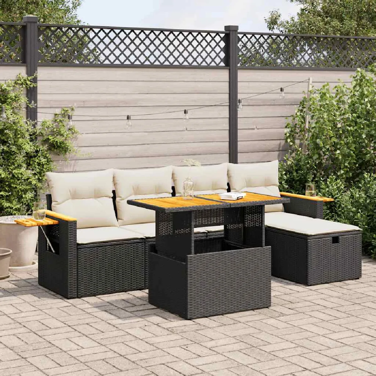 Vidaxl Noir Salon De Jardin 6 Pcs Avec Coussins - Résine Tressée