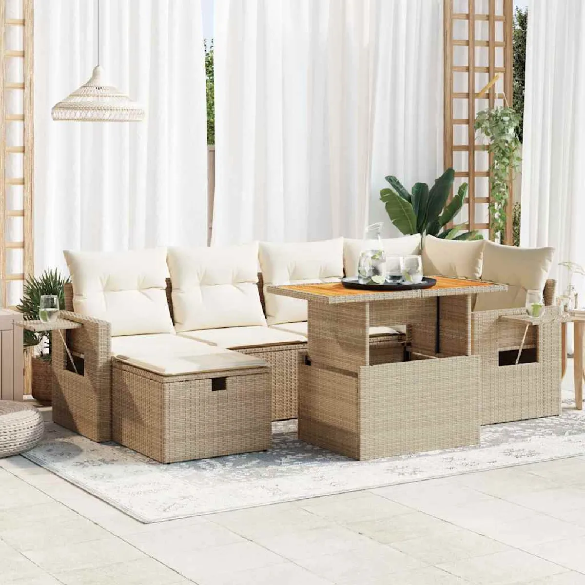 vidaXL Salon de jardin résine tressée - Beige