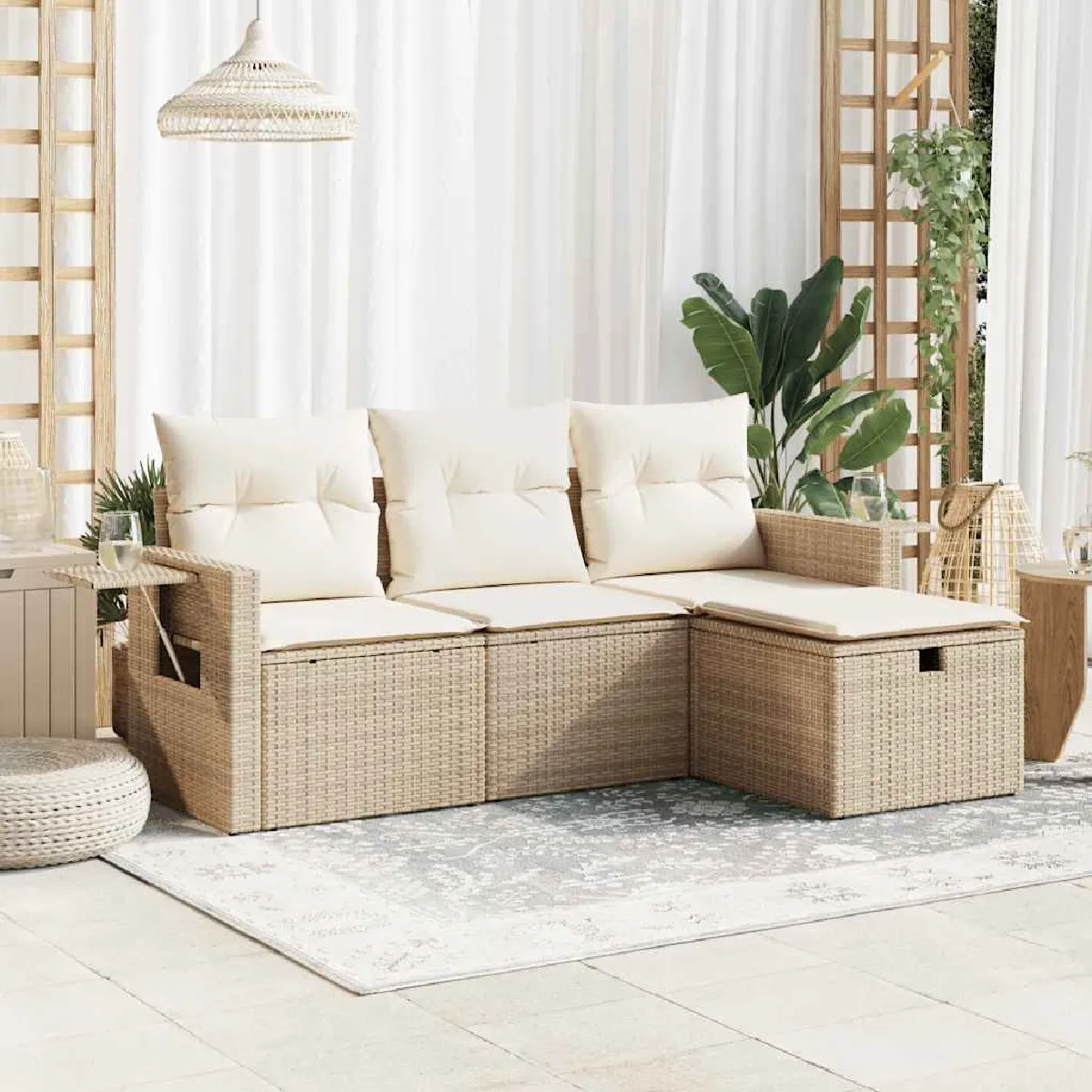 vidaXL Salon de jardin avec coussins 4 pcs résine tressée - vue 2