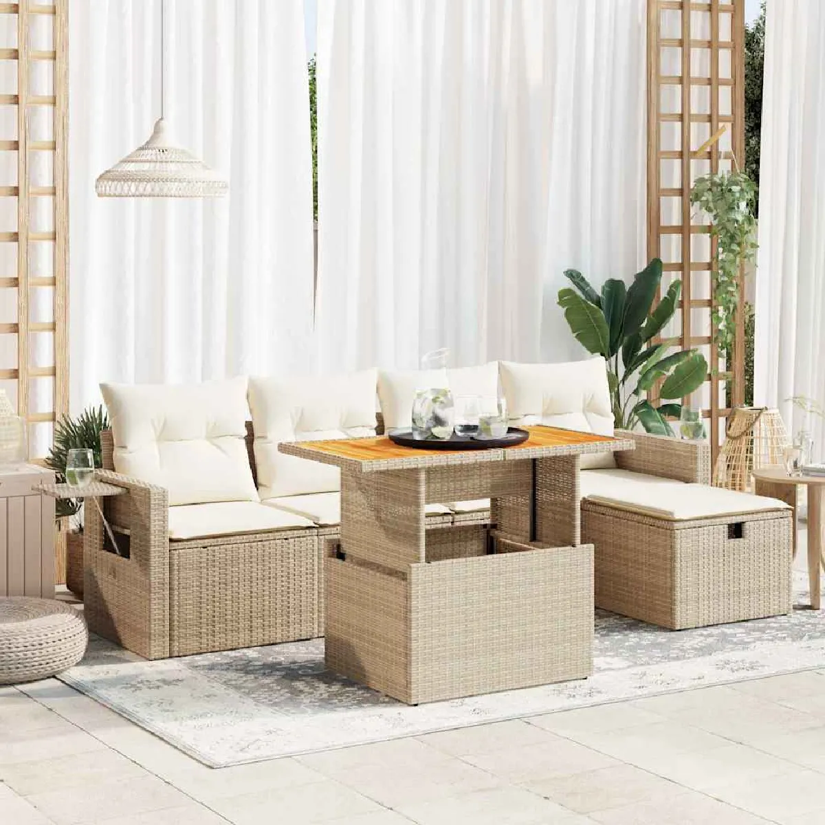 vidaXL Salon de jardin 6 pcs avec coussins résine tressée acacia - vue 3