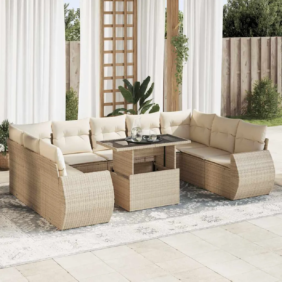 Vidaxl Beige Salon De Jardin 10 Pcs