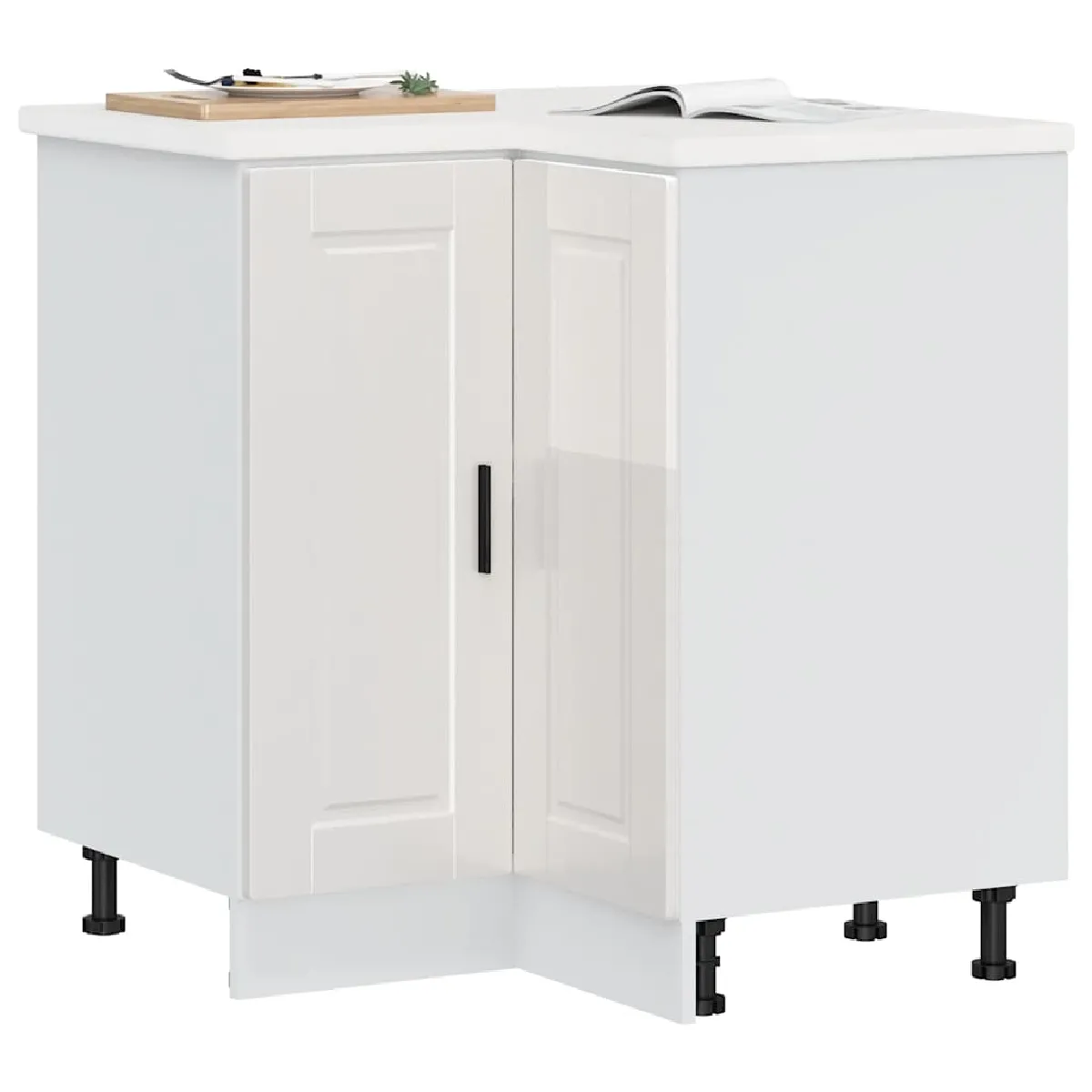 Non Communiqué Blanc Vidaxl Armoire D'angle De Cuisine Porto Brillant Bois Ingénierie 853989 - Image 2