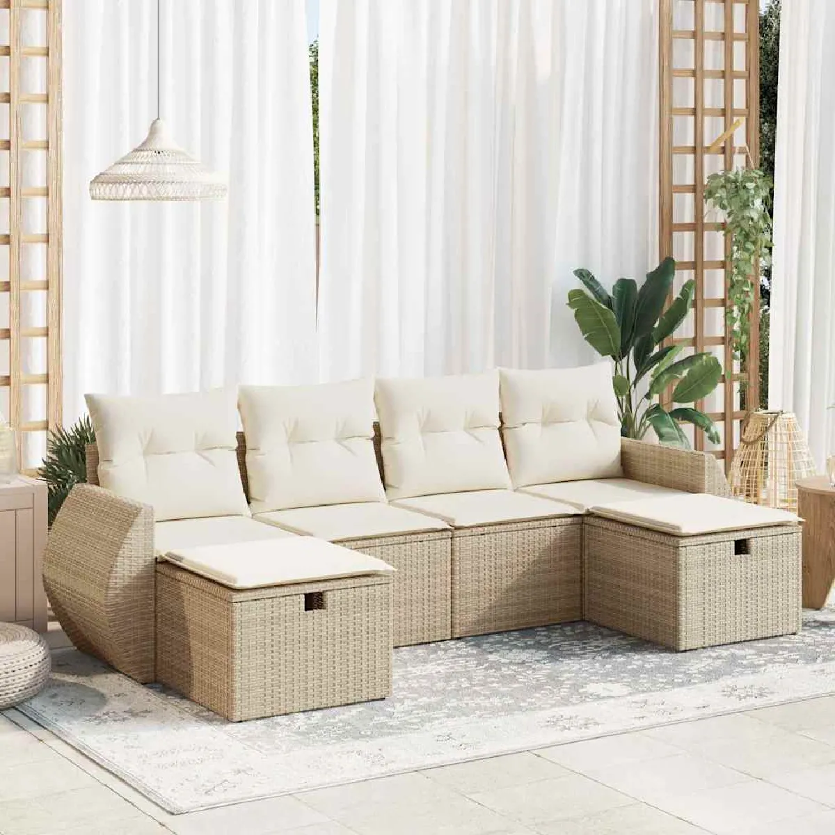 Salon de jardin avec coussins 6 pcs résine tressée - vue 2