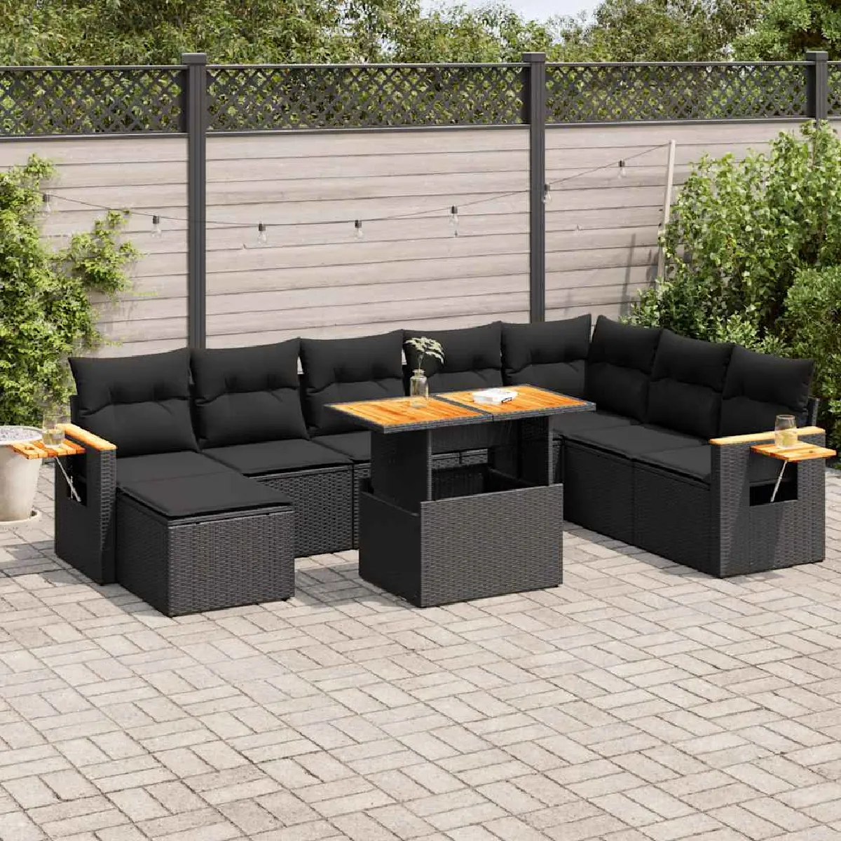 VidaXL Ensemble Salon de Jardin 9 Pièces avec Coussins Aluminium - vue 5