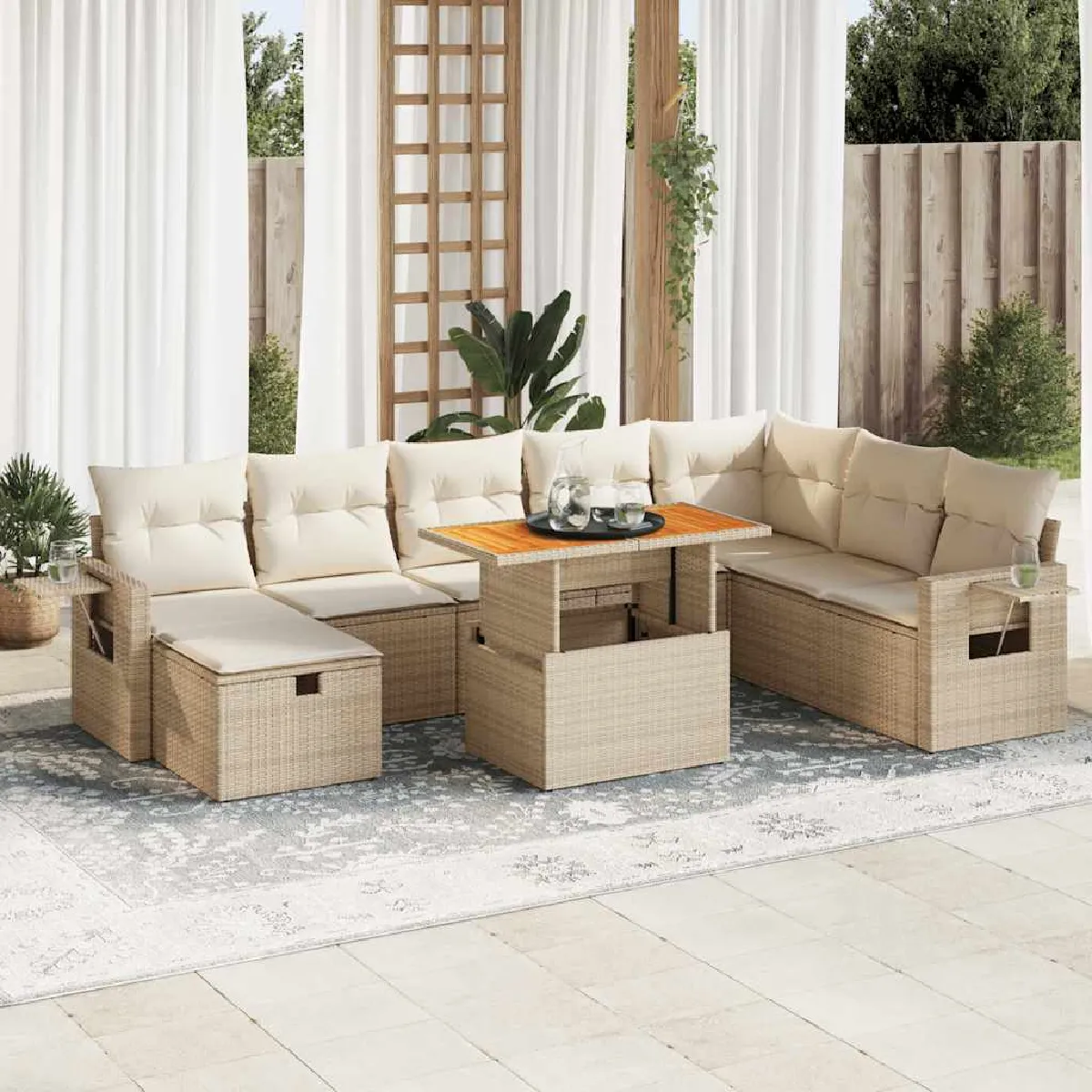 vidaXL Salon de jardin résine tressée acacia 9 pcs
