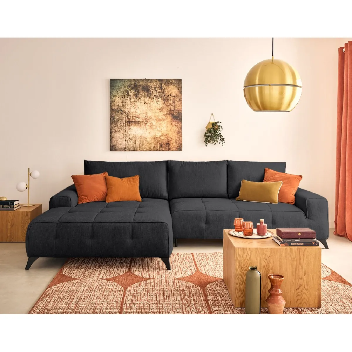 Bestmobilier Rimini canapé d'angle Gauche 4 Places Convertible avec Coffre en Tissu texturé - vue 2