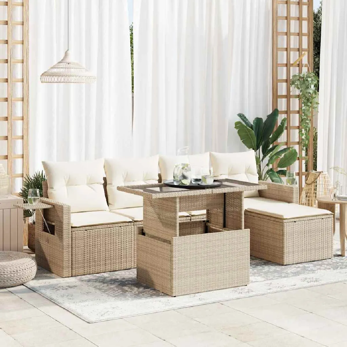 VIDAXL - Salon de jardin - Résine tressée - Beige - 6 pièces - 5 personnes - Image 3