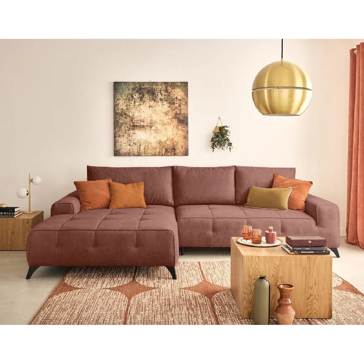 Bestmobilier Rimini canapé d'angle Gauche 4 Places Convertible avec Coffre en Tissu texturé - vue 3