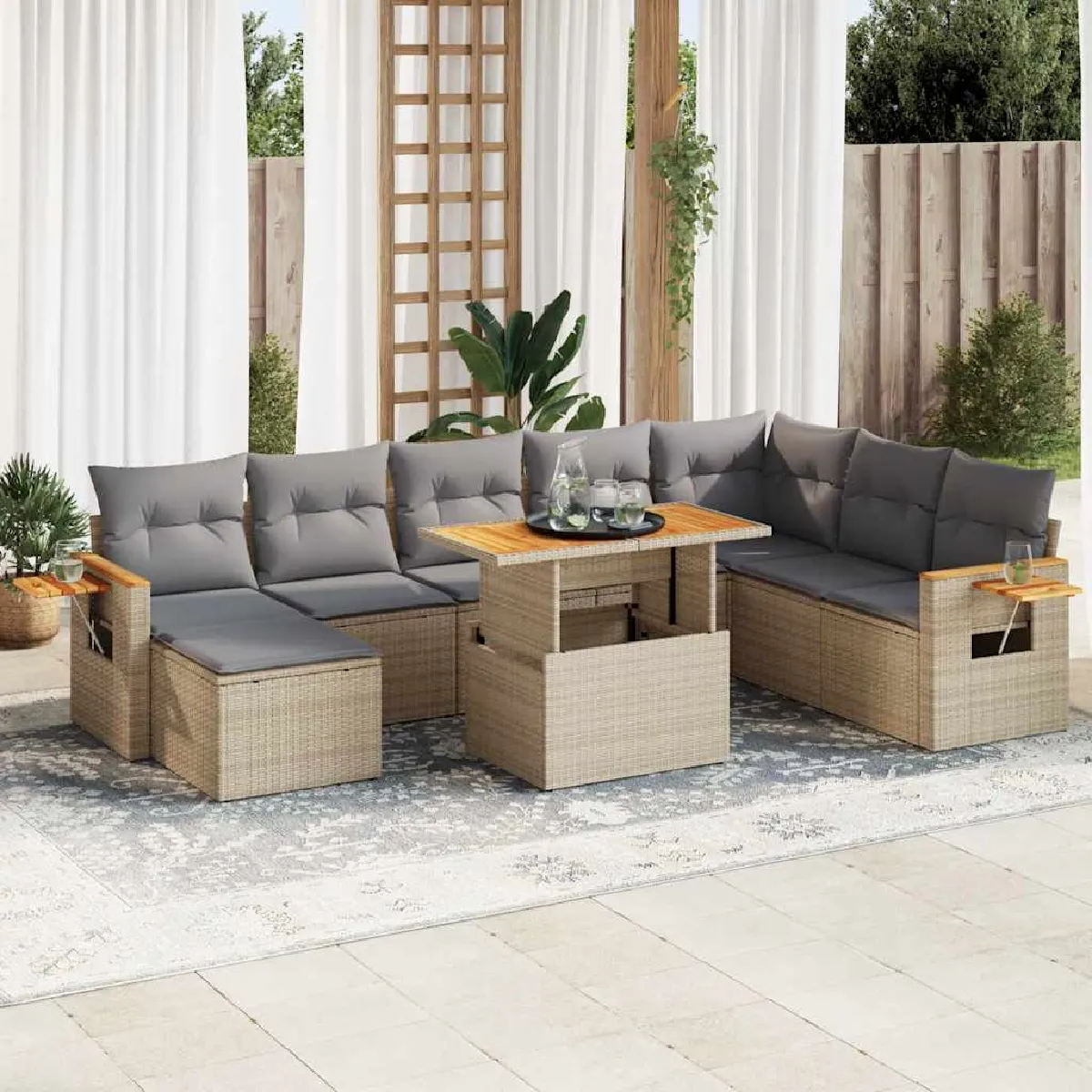 vidaXL Salon de Jardin - Résine Tressée - Beige