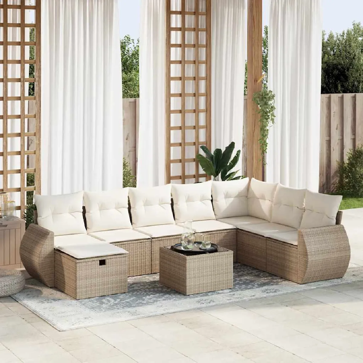 vidaXL Salon de jardin 9 pcs résine tressée avec coussins