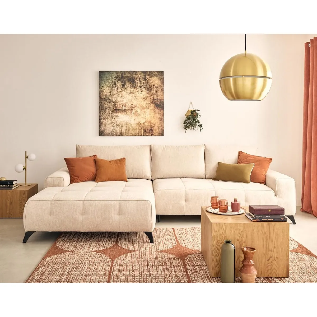Bestmobilier Rimini canapé d'angle Gauche 4 Places Convertible avec Coffre en Tissu texturé - vue 4