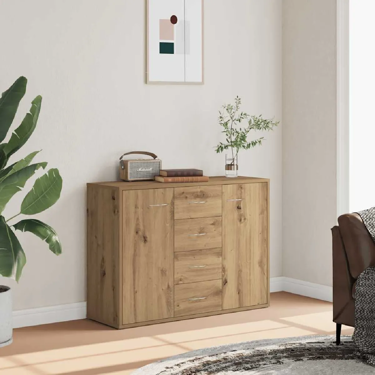 Non Communiqué Buffet Chêne Artisanal 88X30x64 Cm Bois D Ingénierie - Image 3