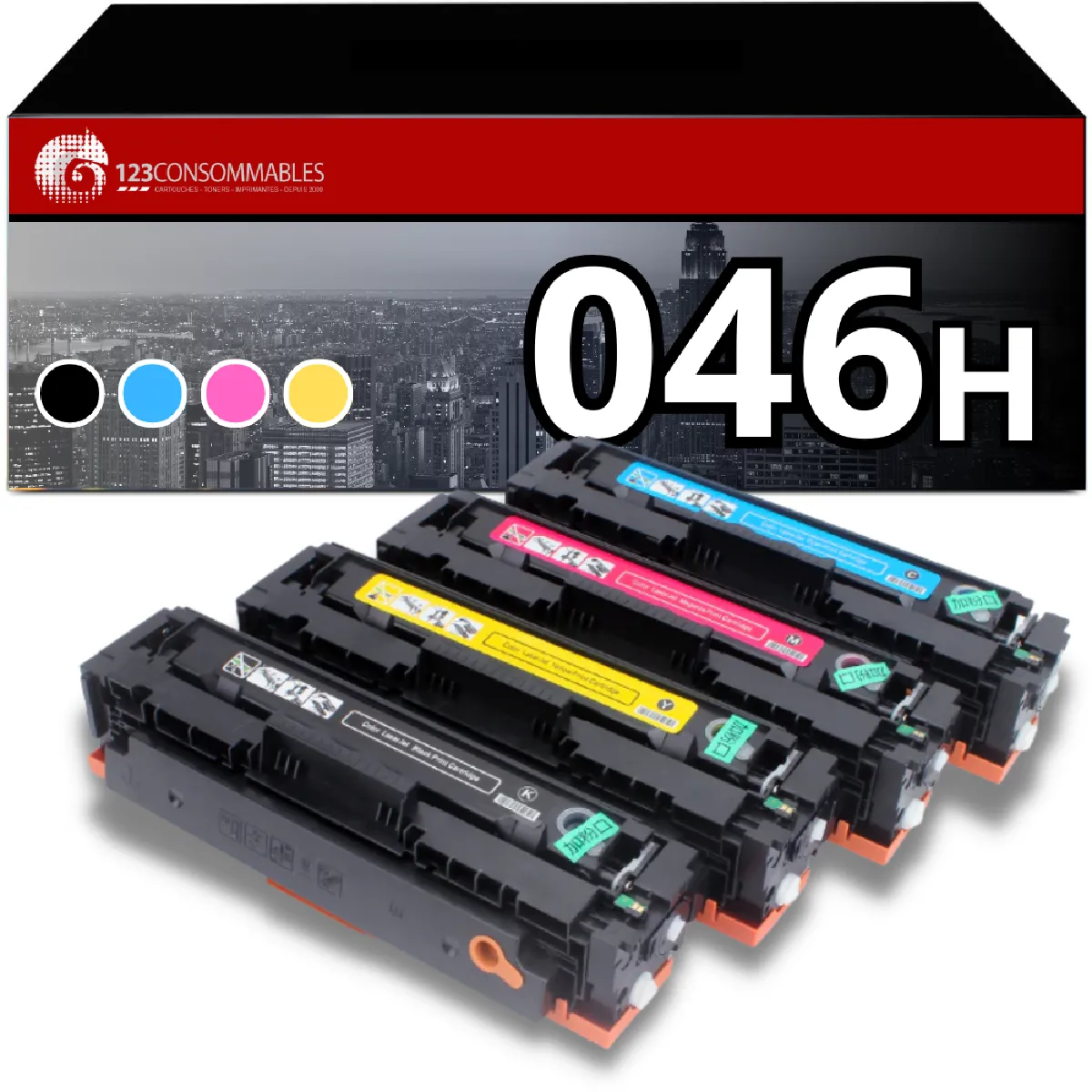 123Consommables Noir/Jaune Canon Pack Toners 046H - Cyan, Magenta,
