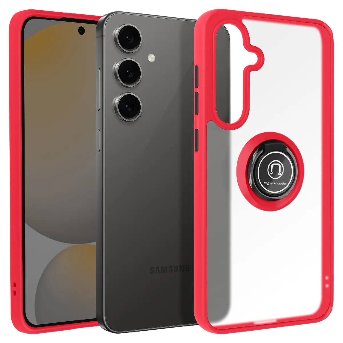 Avizar Rouge Coque Pour Samsung Galaxy S24 Fe Bague Métallique Support Vidéo