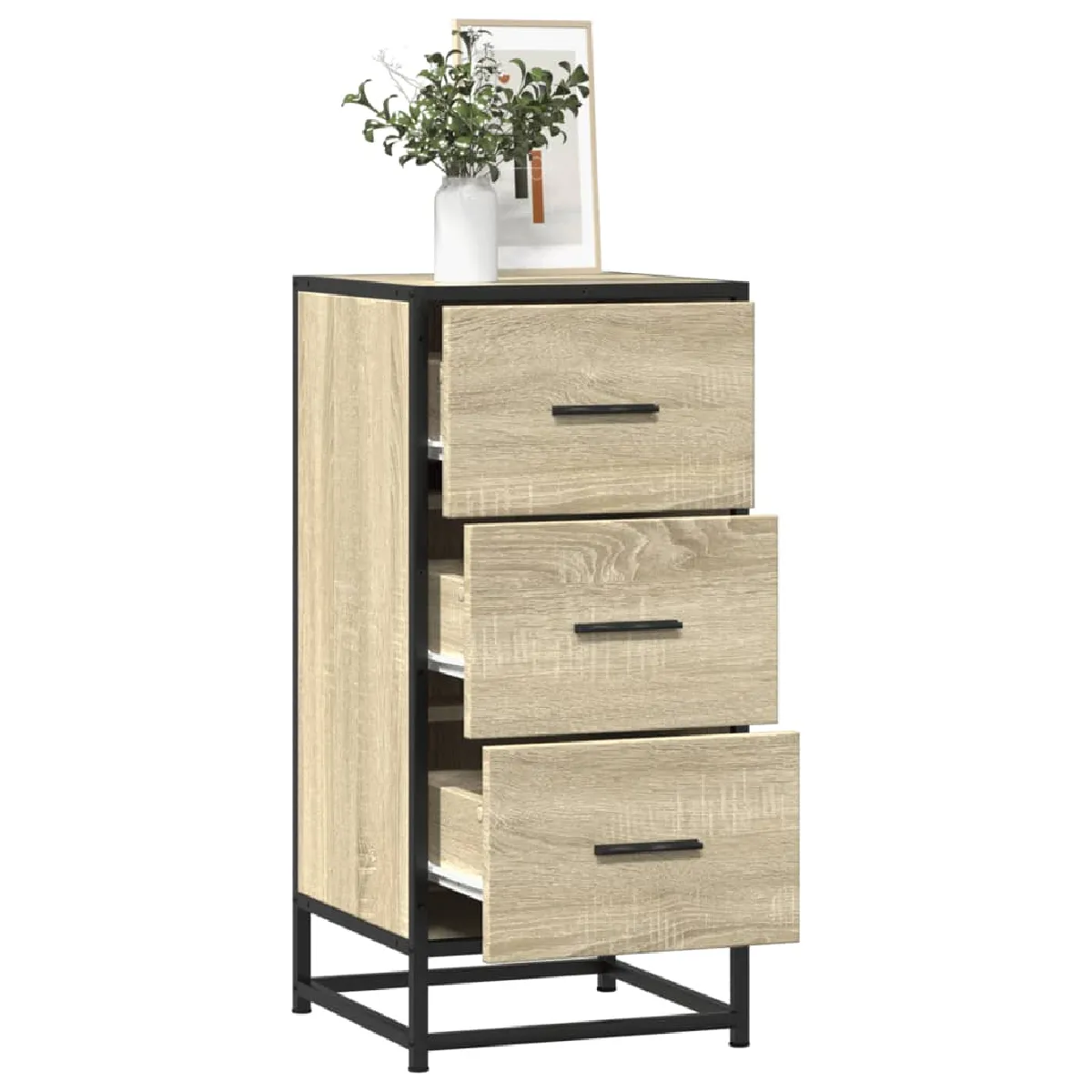 Non Communiqué Marron Buffet Chêne Sonoma 35,5X35x76 Cm Bois D Ingénierie Et Métal - Image 3