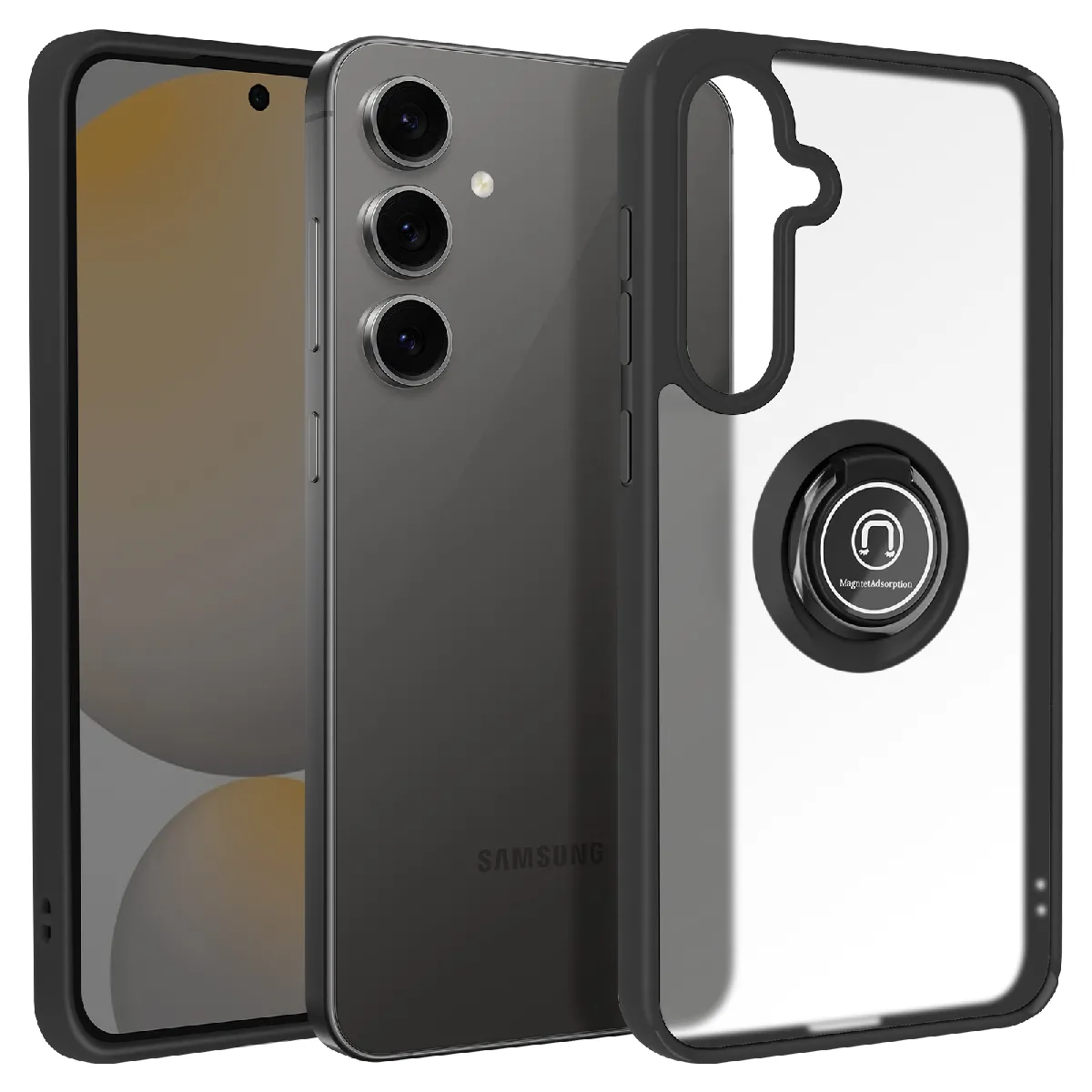Avizar Noir Coque Pour Samsung Galaxy S24 Fe Bague Métallique Support Vidéo