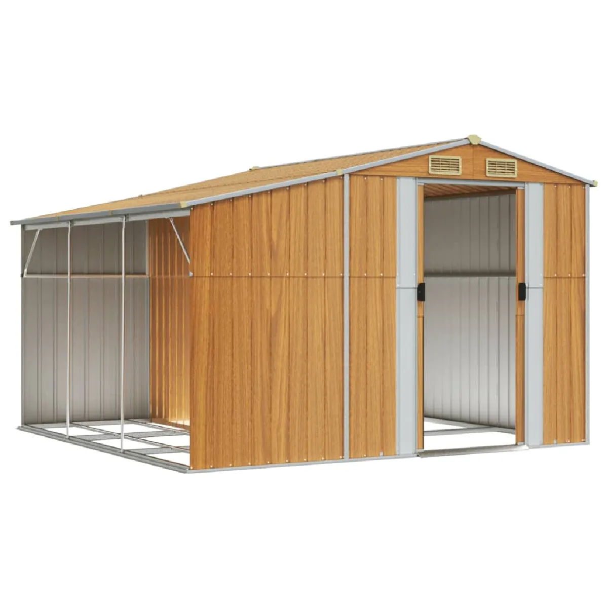 Abri de jardin en acier galvanis&eacute; - 277 x 279 x 179 cm - Marron clair