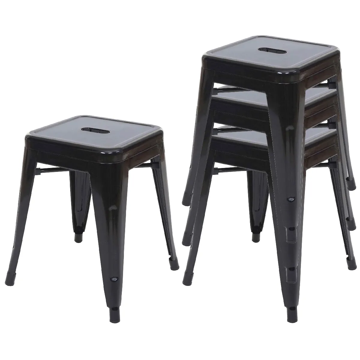 Decoshop26 Lot de 4 tabourets bas - Noir