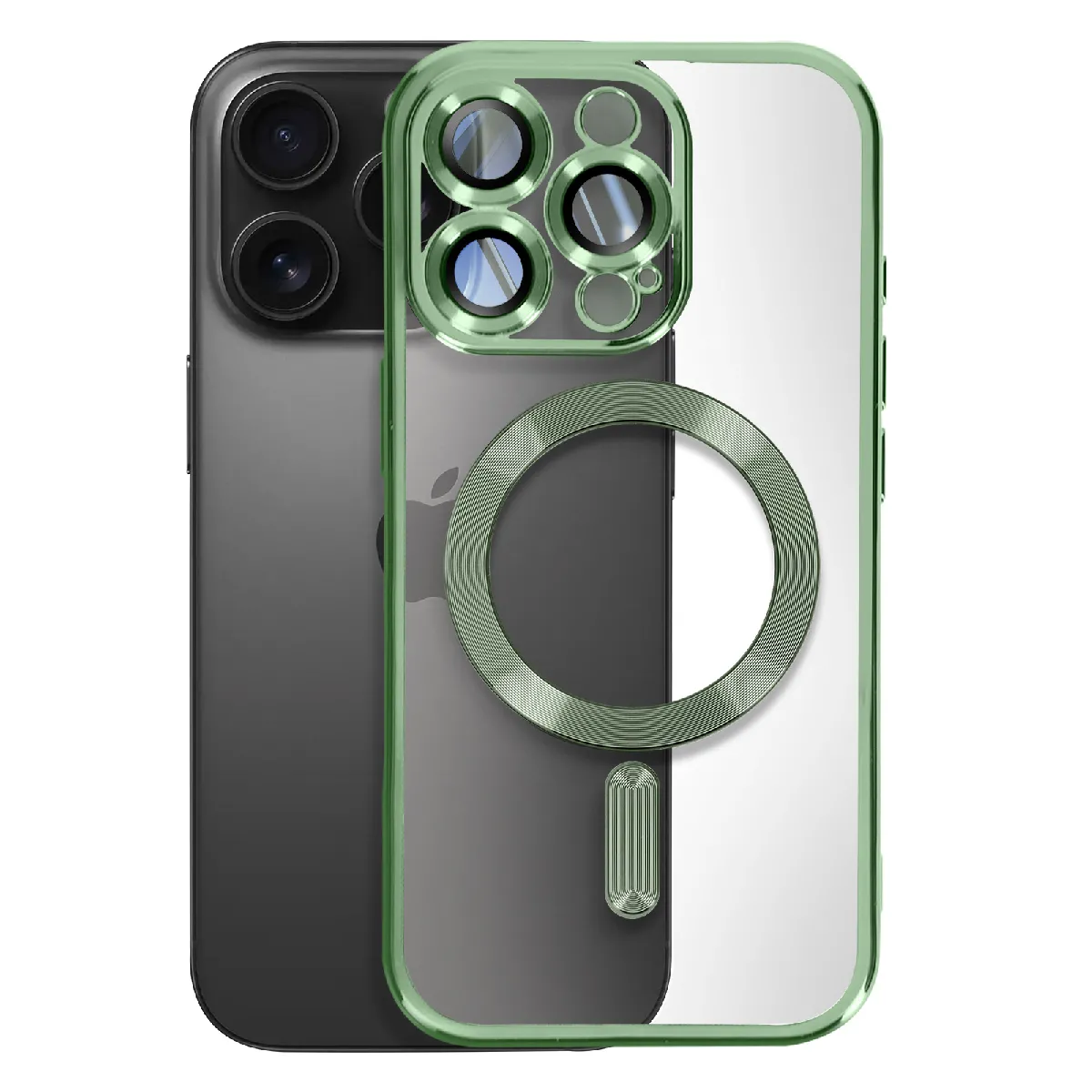 Avizar Vert Coque Magsafe Pour Iphone 16 Pro Max Silicone Contour Chromé Foncé