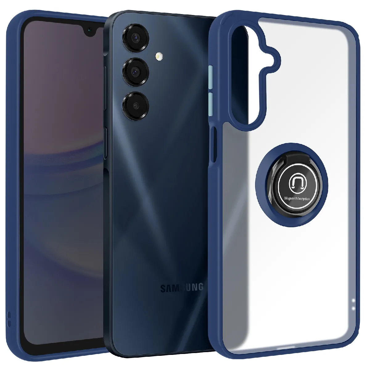 Avizar Bleu Coque Pour Samsung Galaxy A16 Bague Métallique Support Vidéo Nuit