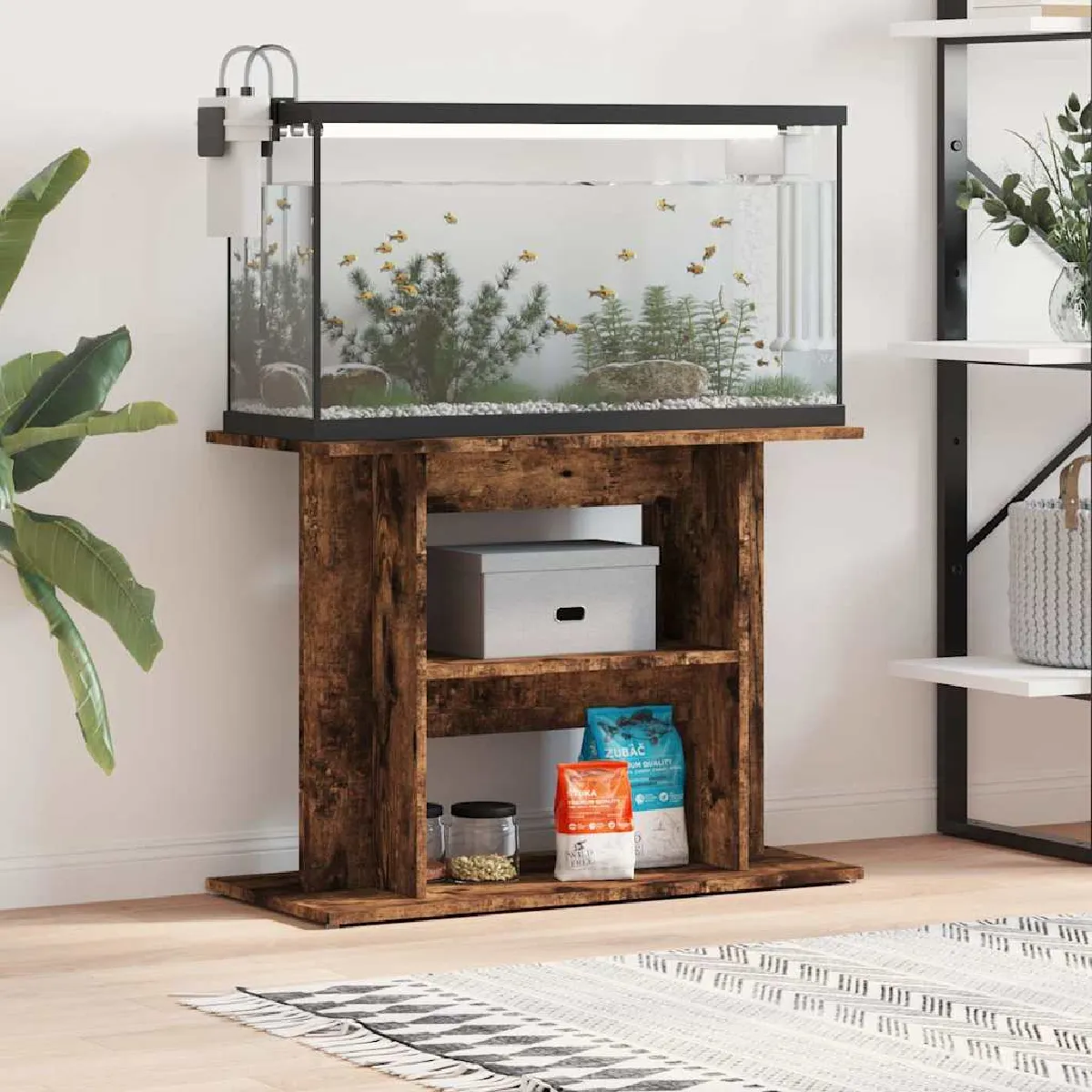 vidaXL Support aquarium bois d'ingénierie chêne fumé - vue 6