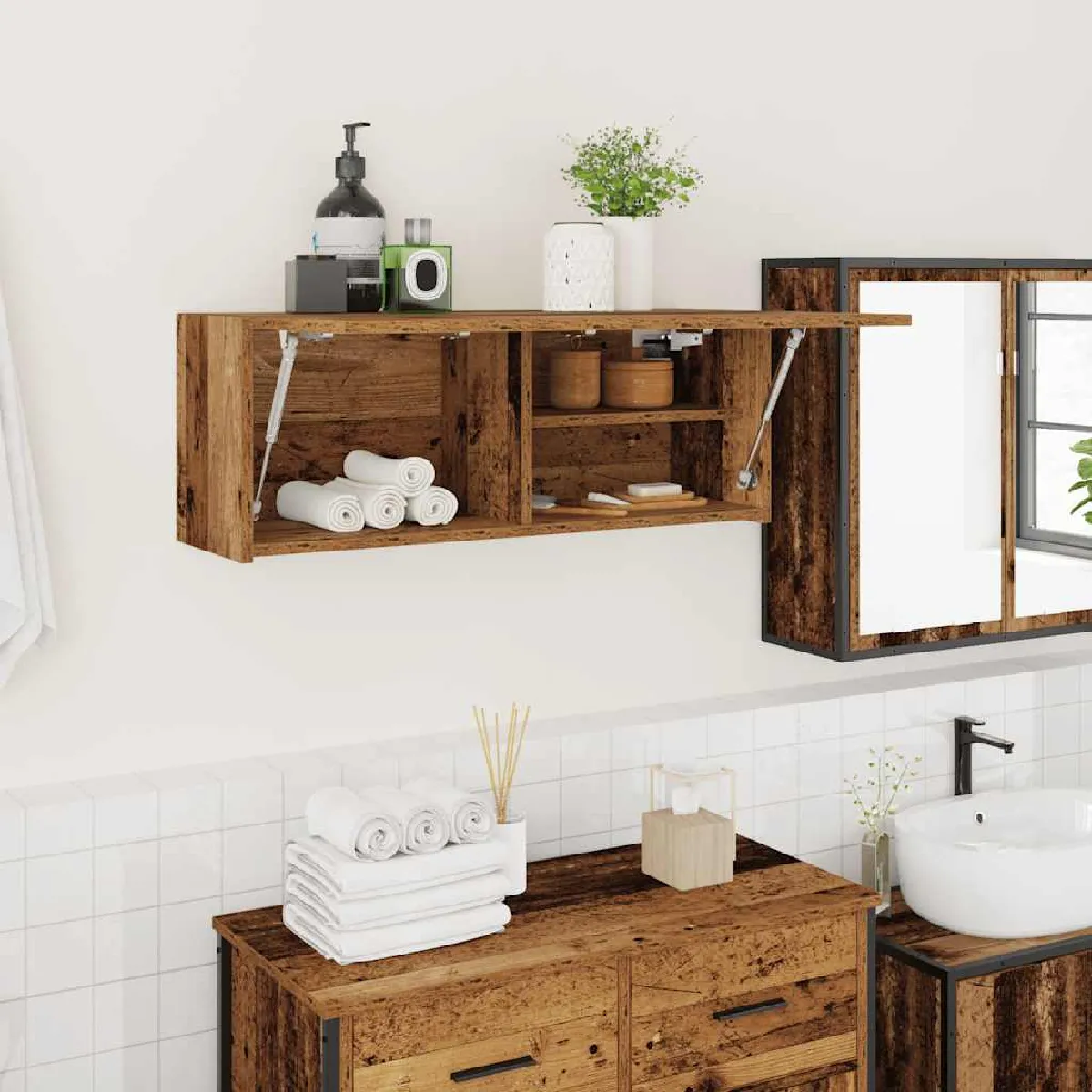 vidaXL Armoire murale de bain Vieux bois - vue 2
