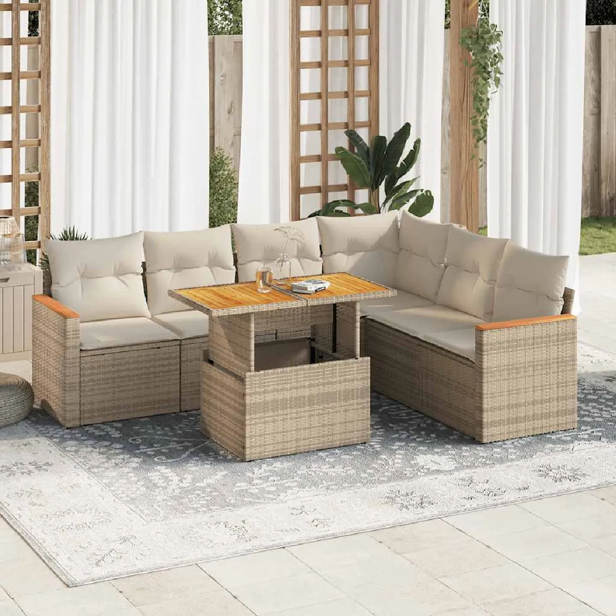 VIDAXL Salon de jardin 7 pcs Résine tressée acacia
