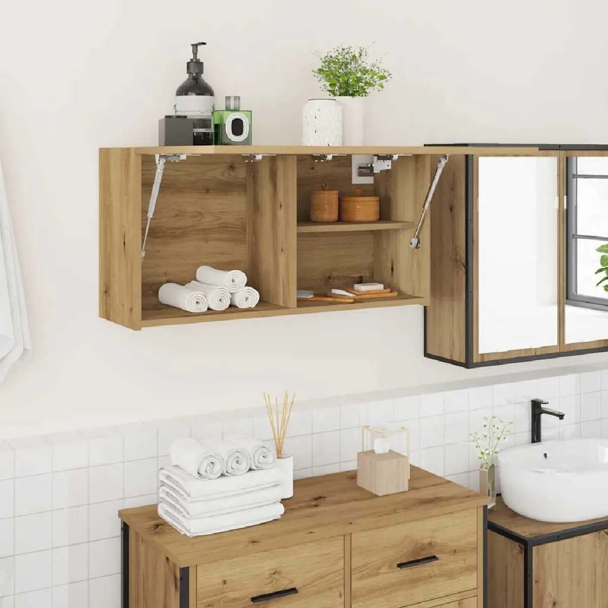 vidaXL Armoire murale de bain Chêne artisanal - vue 4