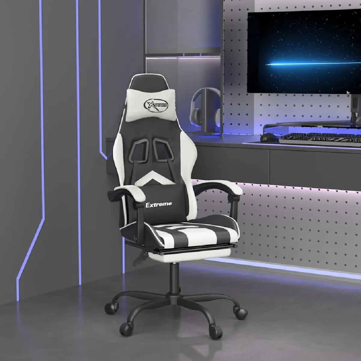 Non Communiqué Blanc Vidaxl Chaise De Jeu Pivotante Et Repose-Pied Noir Et Similicuir - Image 3
