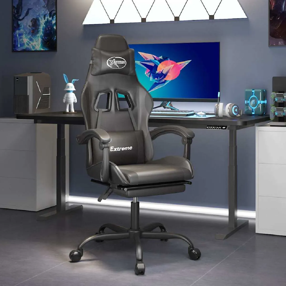 Vidaxl Noir Chaise De Jeu Avec Repose-Pied Similicuir - Image 2