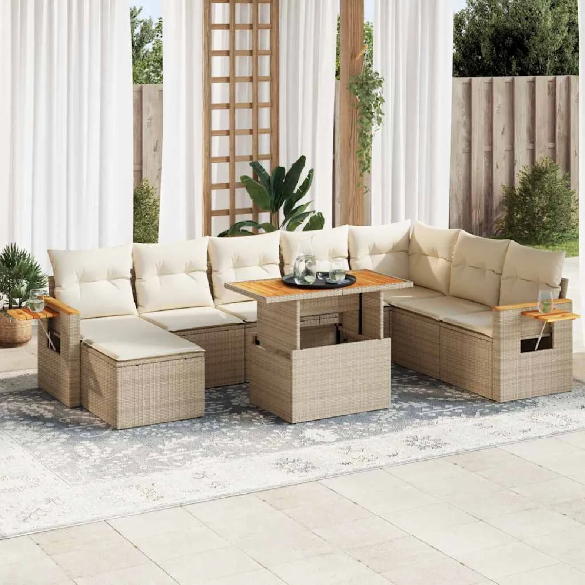 Vidaxl Salon de jardin 9 pcs résine tressée acacia - vue 3