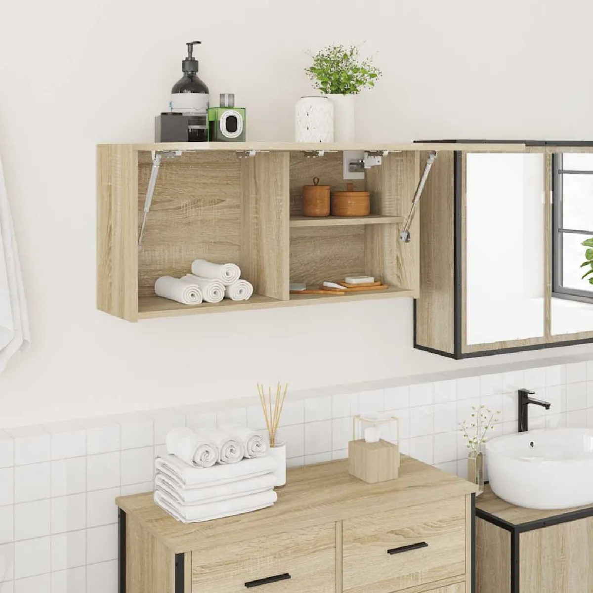 vidaXL Armoire murale de bain Chêne sonoma - vue 2