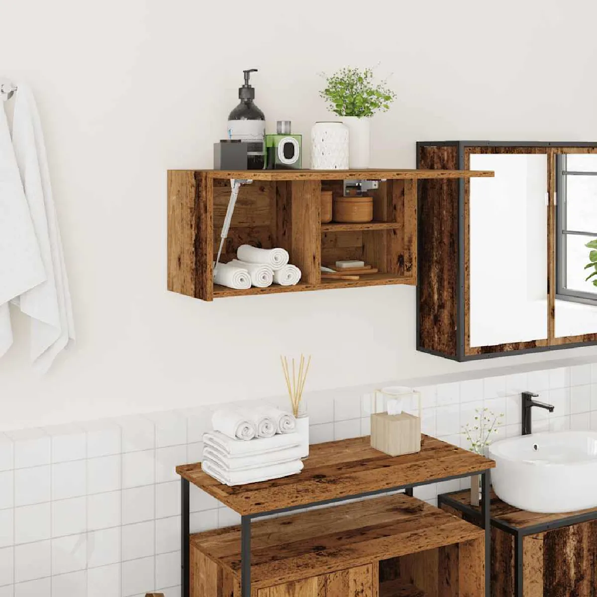 vidaXL Armoire murale de bain Vieux bois - vue 1