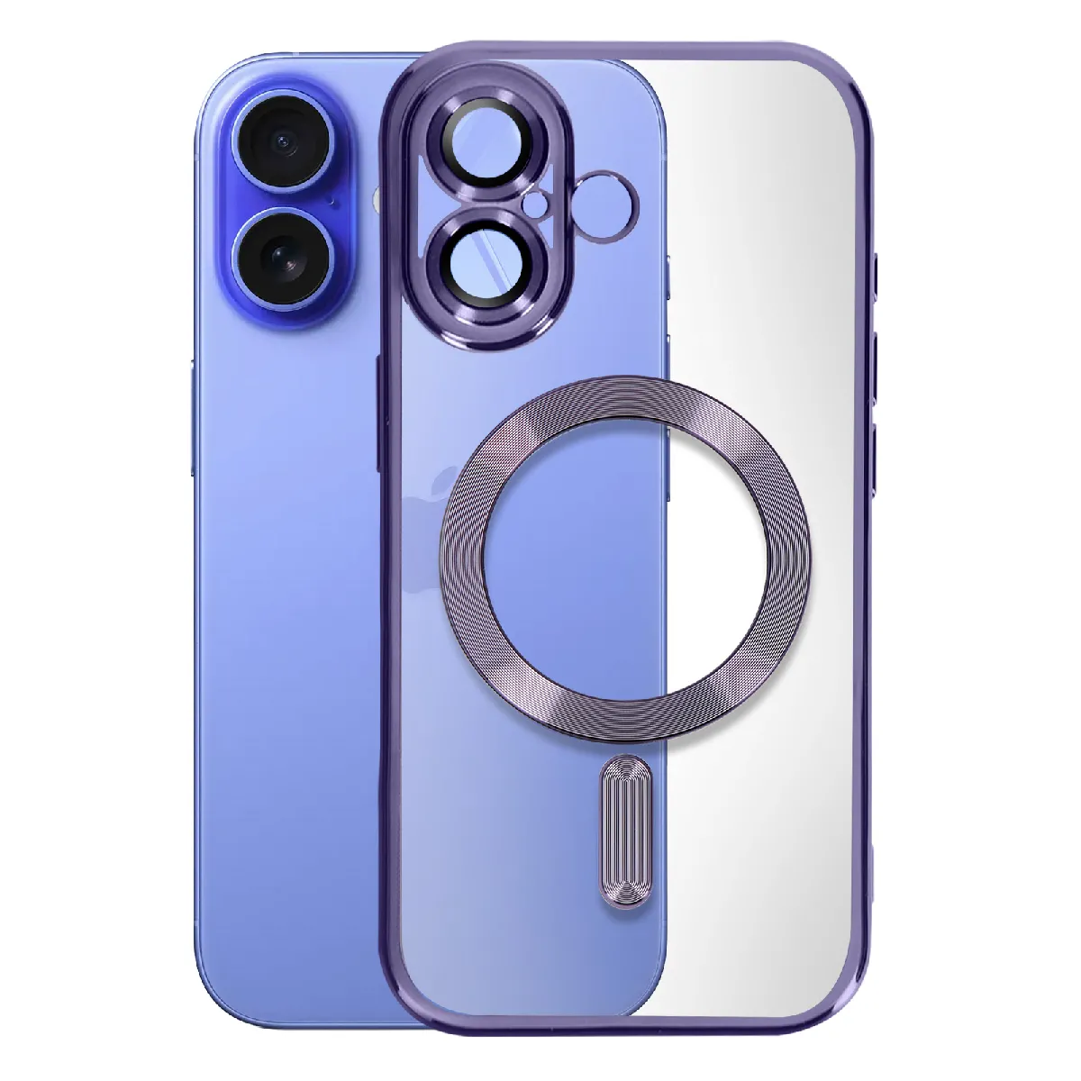 Avizar Violet Coque Magsafe Pour Iphone 16 Silicone Contour Chromé