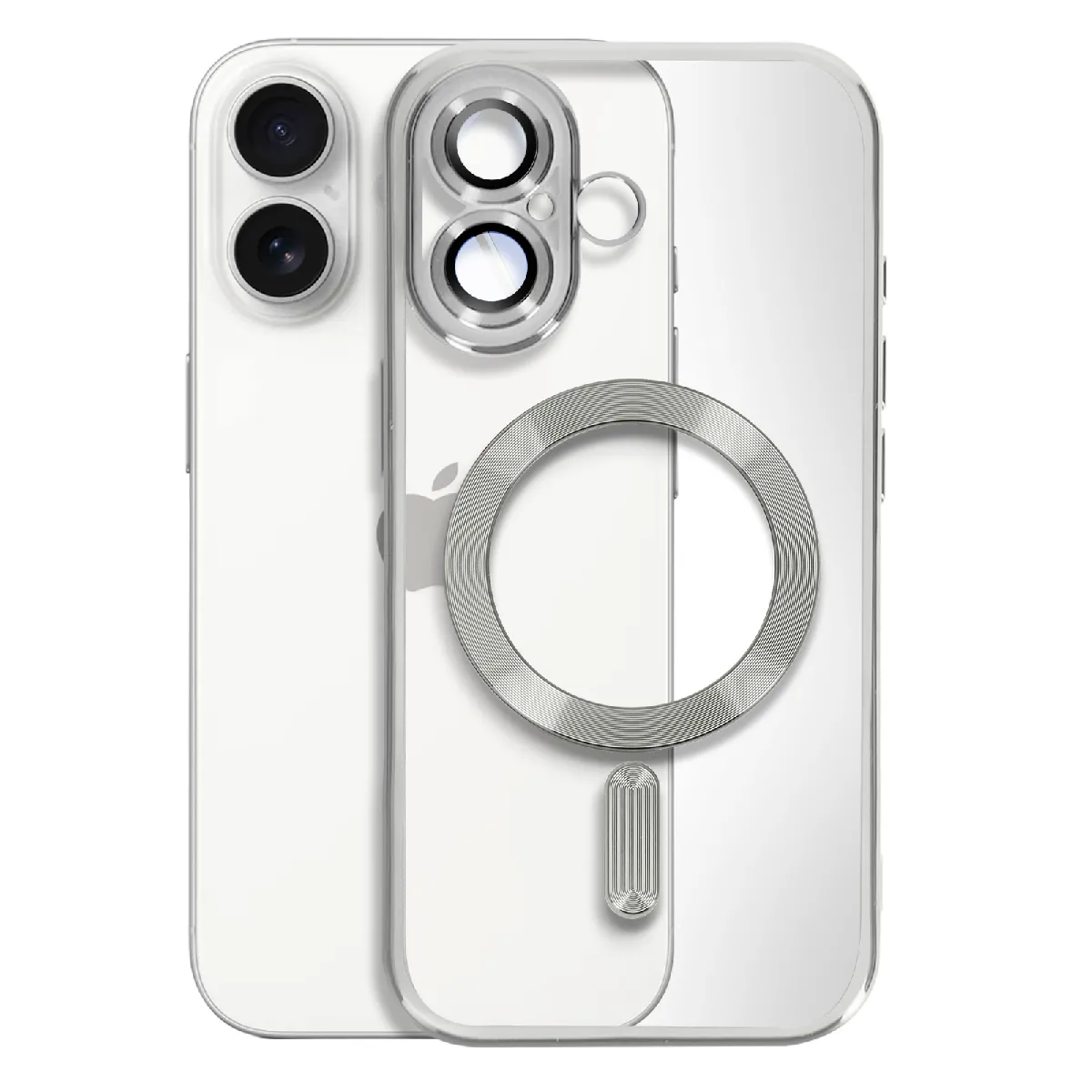 Avizar Argent Coque Magsafe Pour Iphone 16 Silicone Contour Chromé