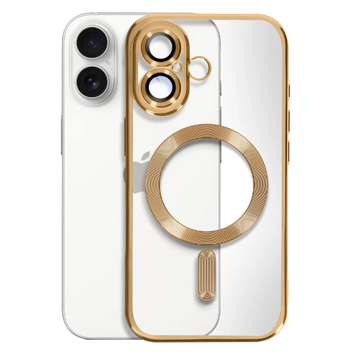 Avizar Doré Coque Magsafe Pour Iphone 16 Silicone Contour Chromé E