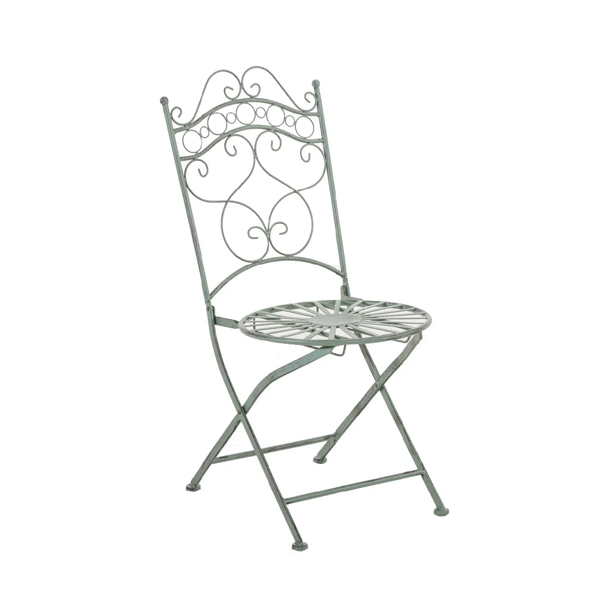 Decoshop26 Chaise de jardin fer forgé - Vert vieilli