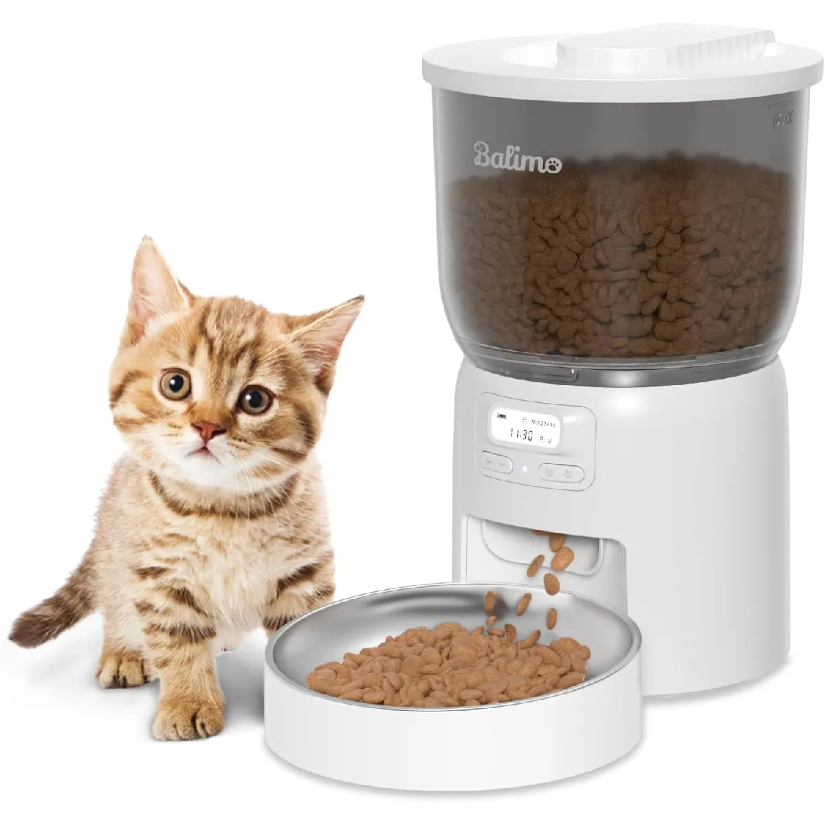 Comparer les prix de 3L Distributeur Croquettes Chat Automatique,Minuterie Programmable/Fonction Enregistrement,avec Bol en Inox,Jusqu'à 6 Repas/Jour (Blanc)