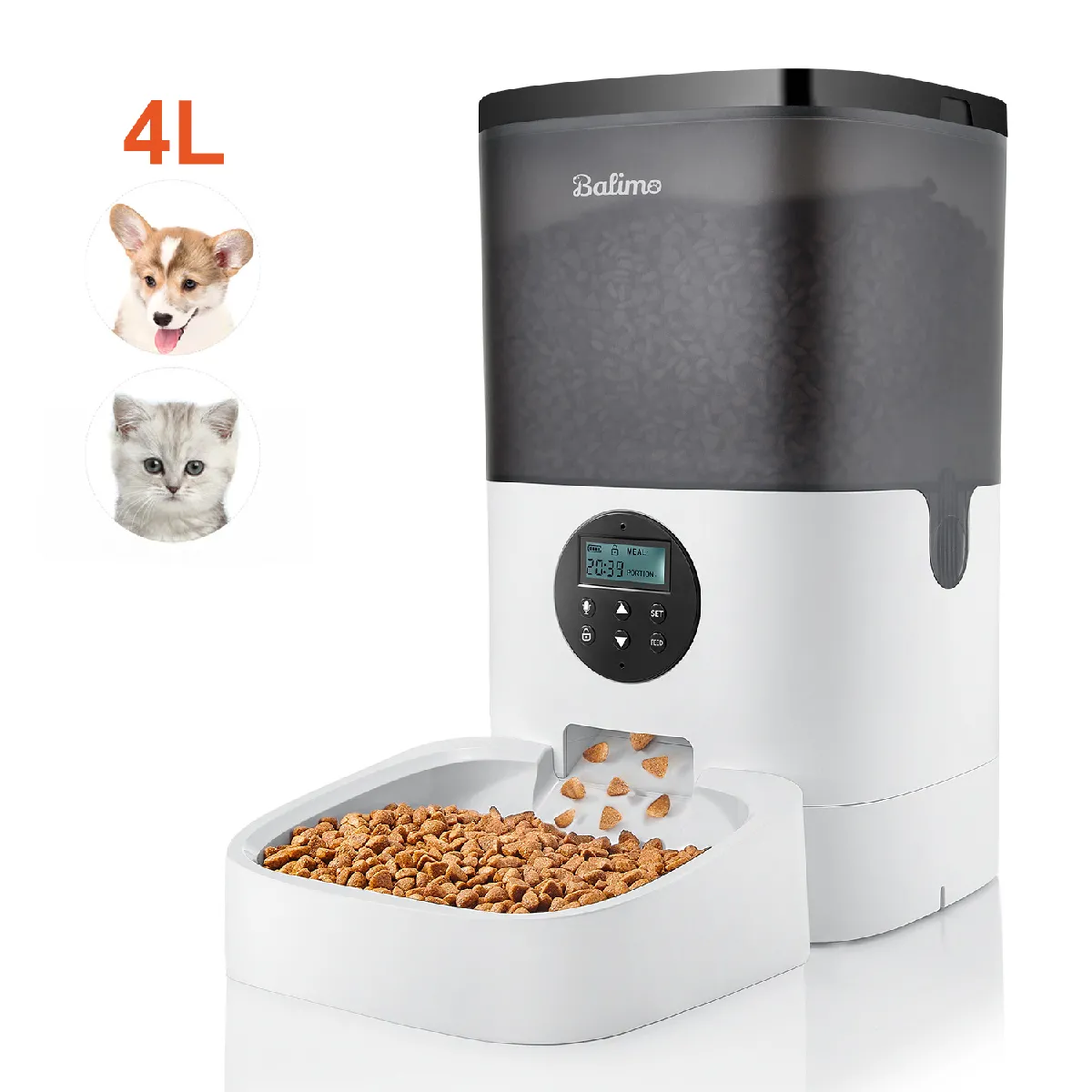 Meilleurs prix pour LCD Distributeur Croquettes 4L Balimo Chats/Chiens Distributeur Automatique de Nourriture Programmable 4 Repas/Jour Enregistreur 10s Vocal,Noir Blanc